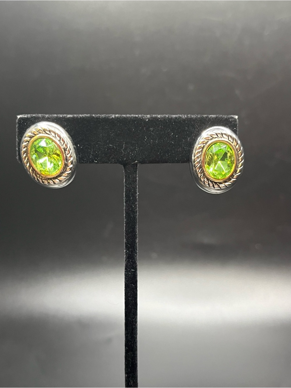 Vintage Green Glass Two Tone Omega Back Pierced Earrings